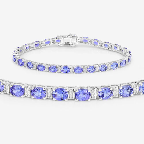 8.51 Carat Genuine Tanzanite and White Diamond 14K White Gold Bracelet