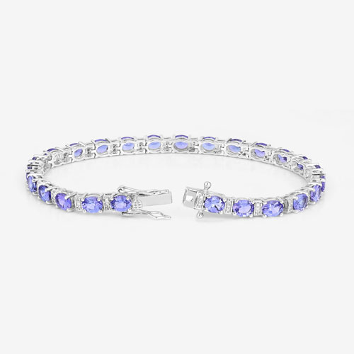 8.51 Carat Genuine Tanzanite and White Diamond 14K White Gold Bracelet