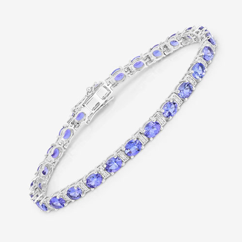 8.51 Carat Genuine Tanzanite and White Diamond 14K White Gold Bracelet