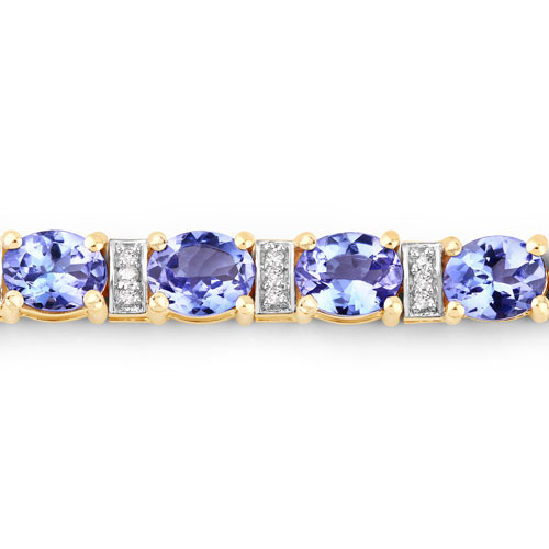 8.51 Carat Genuine Tanzanite and White Diamond 14K Yellow Gold Bracelet