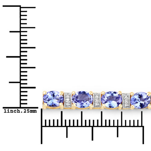 8.51 Carat Genuine Tanzanite and White Diamond 14K Yellow Gold Bracelet
