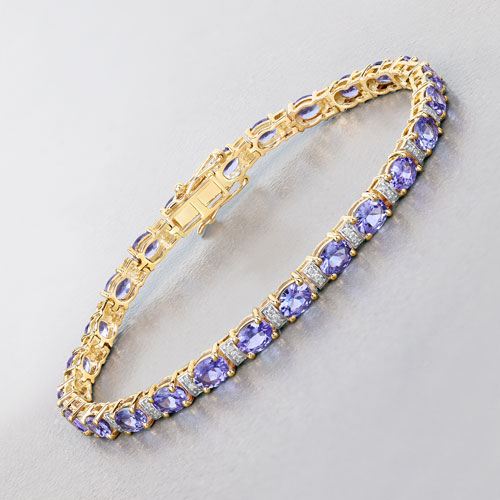 8.51 Carat Genuine Tanzanite and White Diamond 14K Yellow Gold Bracelet