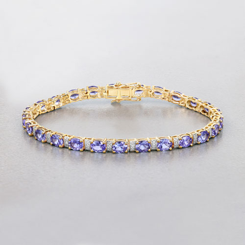8.51 Carat Genuine Tanzanite and White Diamond 14K Yellow Gold Bracelet