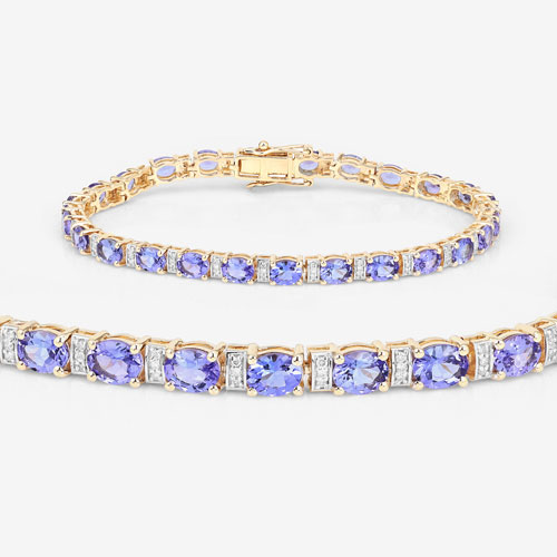 8.51 Carat Genuine Tanzanite and White Diamond 14K Yellow Gold Bracelet
