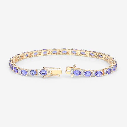 8.51 Carat Genuine Tanzanite and White Diamond 14K Yellow Gold Bracelet