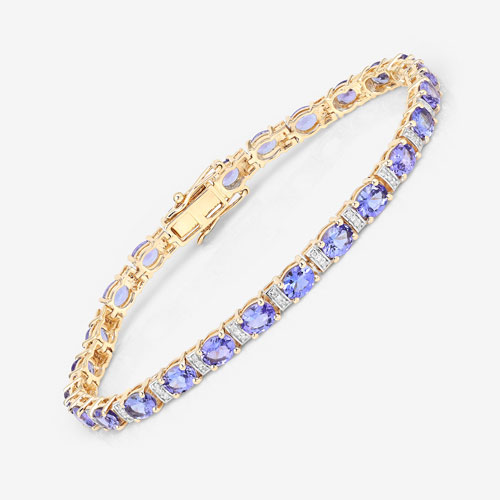 8.51 Carat Genuine Tanzanite and White Diamond 14K Yellow Gold Bracelet