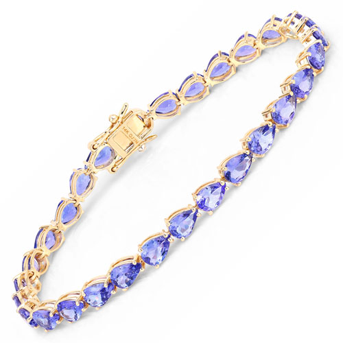 Bracelets-10.73 Carat Genuine Tanzanite 14K Yellow Gold Bracelet
