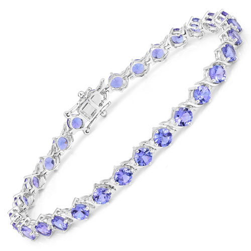 Bracelets-6.93 Carat Genuine Tanzanite and White Diamond 14K White Gold Bracelet