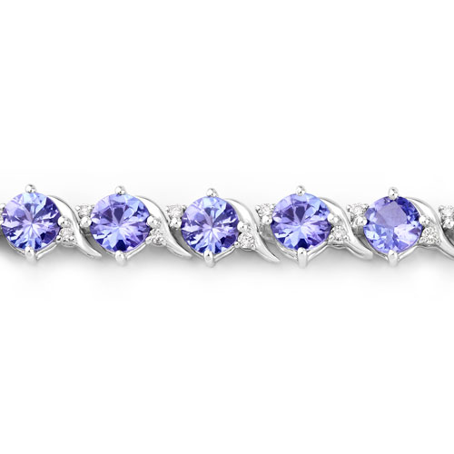 6.93 Carat Genuine Tanzanite and White Diamond 14K White Gold Bracelet