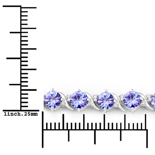 6.93 Carat Genuine Tanzanite and White Diamond 14K White Gold Bracelet