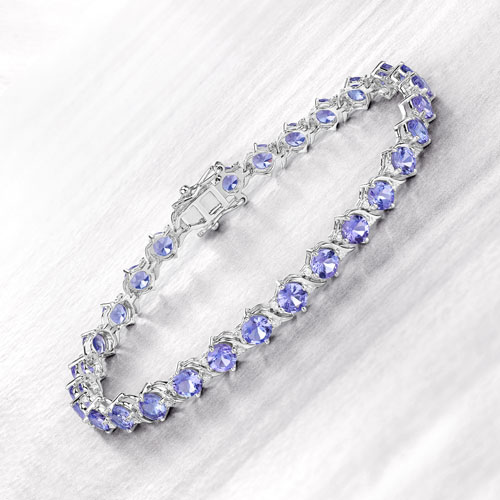 6.93 Carat Genuine Tanzanite and White Diamond 14K White Gold Bracelet