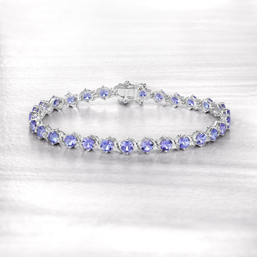 6.93 Carat Genuine Tanzanite and White Diamond 14K White Gold Bracelet