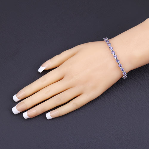 6.93 Carat Genuine Tanzanite and White Diamond 14K White Gold Bracelet