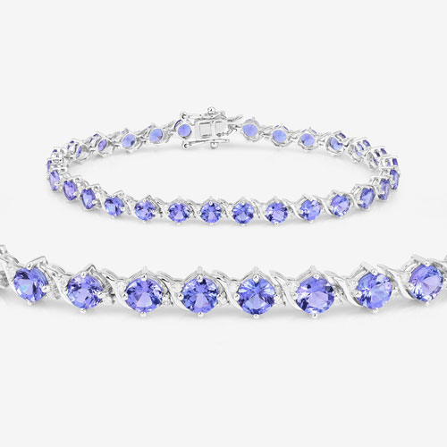 6.93 Carat Genuine Tanzanite and White Diamond 14K White Gold Bracelet