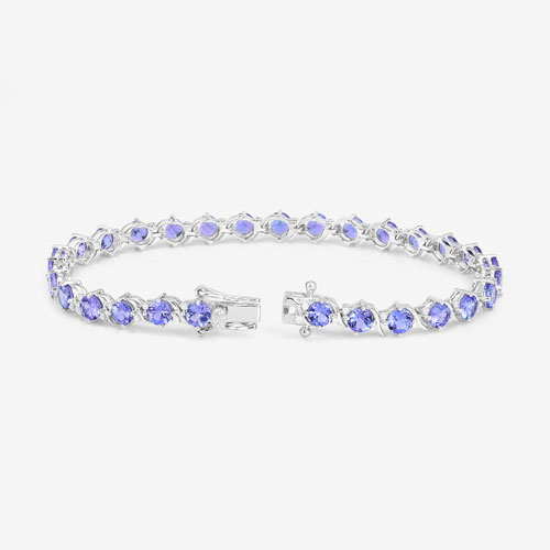 6.93 Carat Genuine Tanzanite and White Diamond 14K White Gold Bracelet