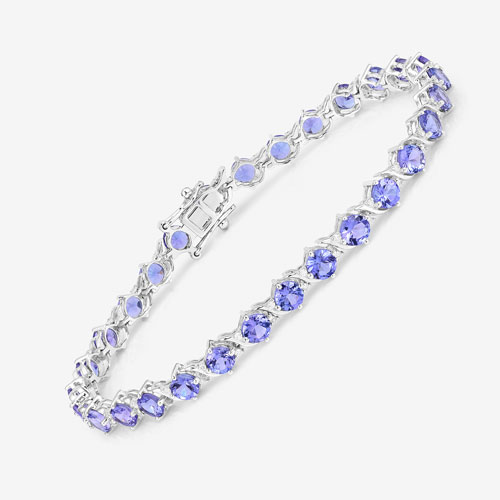 6.93 Carat Genuine Tanzanite and White Diamond 14K White Gold Bracelet