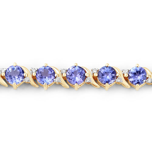 6.93 Carat Genuine Tanzanite and White Diamond 14K Yellow Gold Bracelet