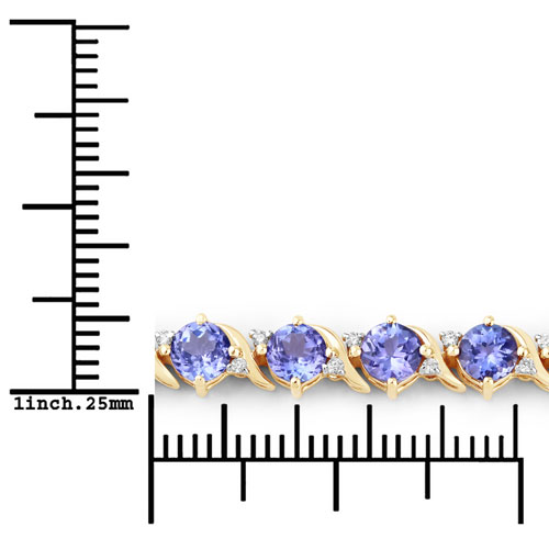 6.93 Carat Genuine Tanzanite and White Diamond 14K Yellow Gold Bracelet