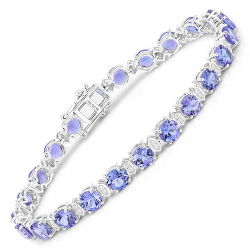 Bracelets-9.87 Carat Genuine Tanzanite and White Diamond 14K White Gold Bracelet