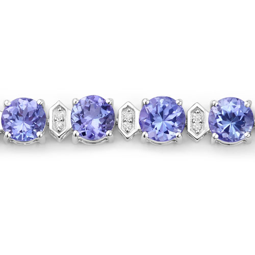 9.87 Carat Genuine Tanzanite and White Diamond 14K White Gold Bracelet