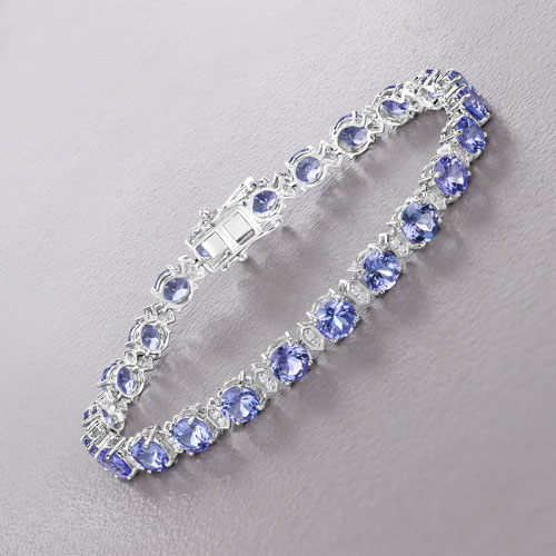 9.87 Carat Genuine Tanzanite and White Diamond 14K White Gold Bracelet