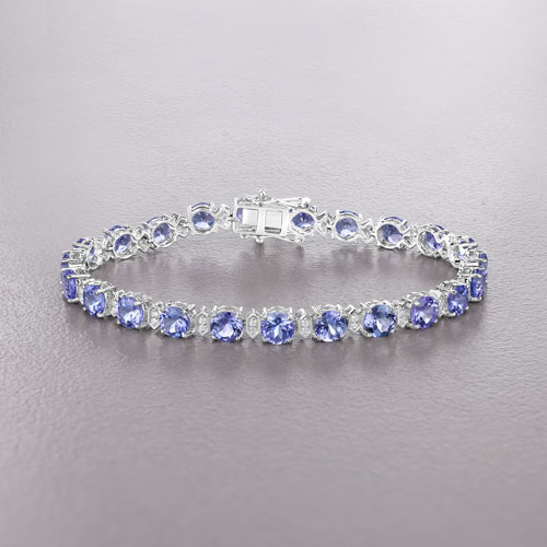 9.87 Carat Genuine Tanzanite and White Diamond 14K White Gold Bracelet