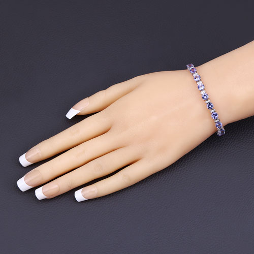 9.87 Carat Genuine Tanzanite and White Diamond 14K White Gold Bracelet