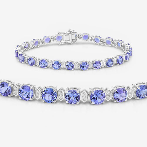9.87 Carat Genuine Tanzanite and White Diamond 14K White Gold Bracelet
