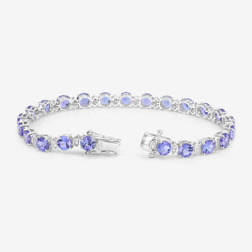 9.87 Carat Genuine Tanzanite and White Diamond 14K White Gold Bracelet
