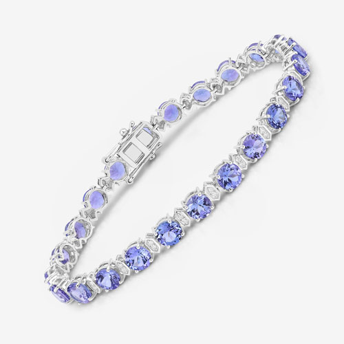 9.87 Carat Genuine Tanzanite and White Diamond 14K White Gold Bracelet