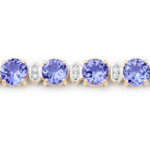 9.87 Carat Genuine Tanzanite and White Diamond 14K Yellow Gold Bracelet