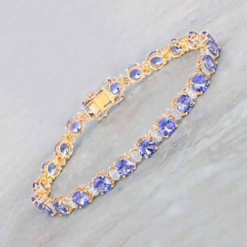 9.87 Carat Genuine Tanzanite and White Diamond 14K Yellow Gold Bracelet