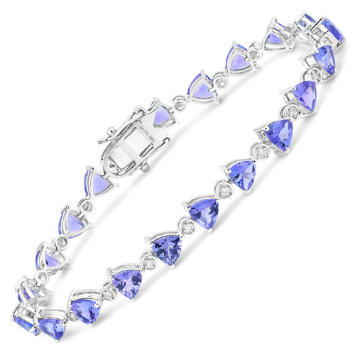 Bracelets-9.24 Carat Genuine Tanzanite and White Diamond 14K White Gold Bracelet