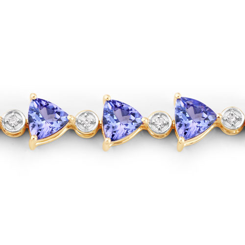 9.24 Carat Genuine Tanzanite and White Diamond 14K Yellow Gold Bracelet
