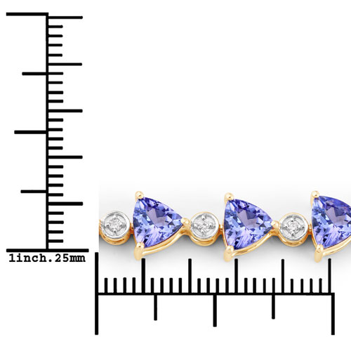 9.24 Carat Genuine Tanzanite and White Diamond 14K Yellow Gold Bracelet
