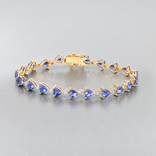 9.24 Carat Genuine Tanzanite and White Diamond 14K Yellow Gold Bracelet