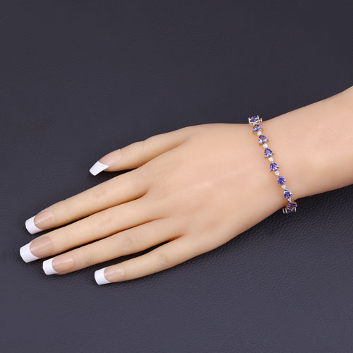 9.24 Carat Genuine Tanzanite and White Diamond 14K Yellow Gold Bracelet
