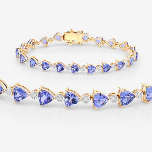 9.24 Carat Genuine Tanzanite and White Diamond 14K Yellow Gold Bracelet