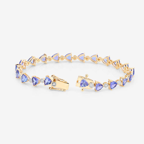 9.24 Carat Genuine Tanzanite and White Diamond 14K Yellow Gold Bracelet
