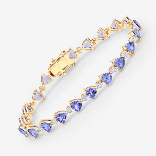 9.24 Carat Genuine Tanzanite and White Diamond 14K Yellow Gold Bracelet