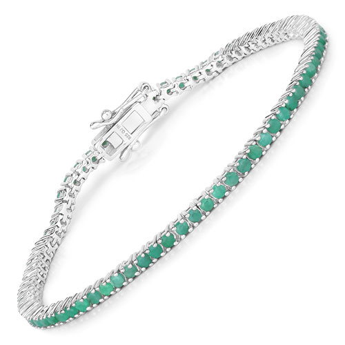Bracelets-2.19 Carat Genuine Emerald .925 Sterling Silver Bracelet
