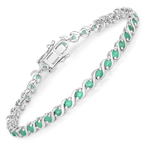 Bracelets-2.09 Carat Genuine Emerald .925 Sterling Silver Bracelet