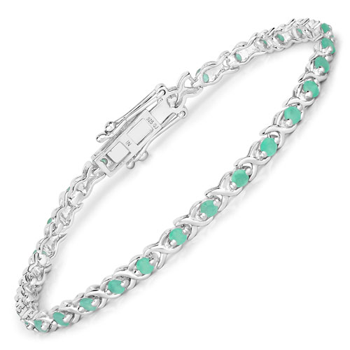 Bracelets-1.65 Carat Genuine Emerald .925 Sterling Silver Bracelet