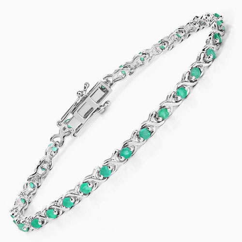 1.65 Carat Genuine Emerald .925 Sterling Silver Bracelet