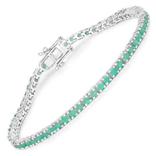 Bracelets-3.36 Carat Genuine Emerald .925 Sterling Silver Bracelet