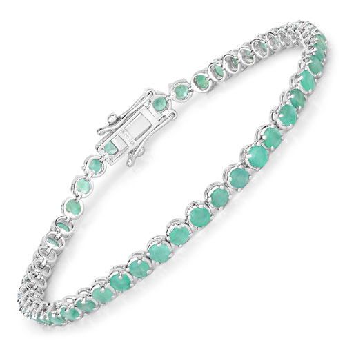Bracelets-4.60 Carat Genuine Emerald .925 Sterling Silver Bracelet