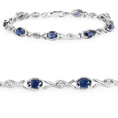 Bracelets-4.50 Carat Genuine Blue Sapphire and White Topaz .925 Sterling Silver Bracelet