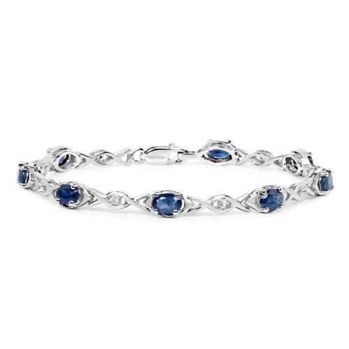 4.50 Carat Genuine Blue Sapphire and White Topaz .925 Sterling Silver Bracelet