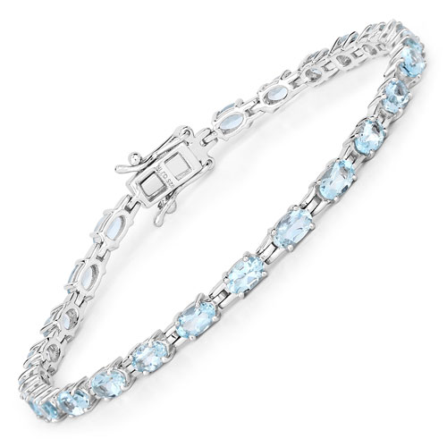 Bracelets-4.80 Carat Genuine Aquamarine .925 Sterling Silver Bracelet