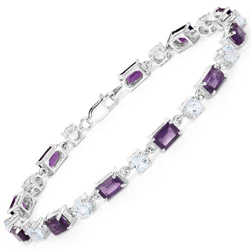 Bracelets-9.02 Carat Genuine Amethyst and Blue Topaz .925 Sterling Silver Bracelet